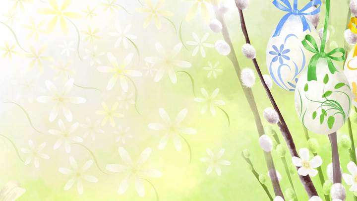 Artistic Easter Hanging Eggs And Flowers